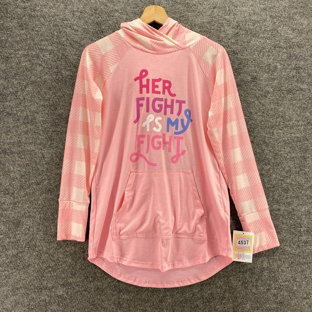 New LulaRoe Hoodie Women S Small Pink Plaid Hooded Long Sleeve Logo